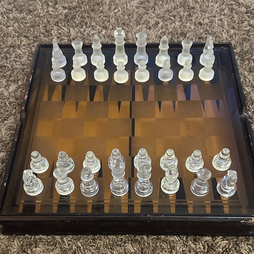 Vintage: Glass Chess/Backgammon/Checkers Set